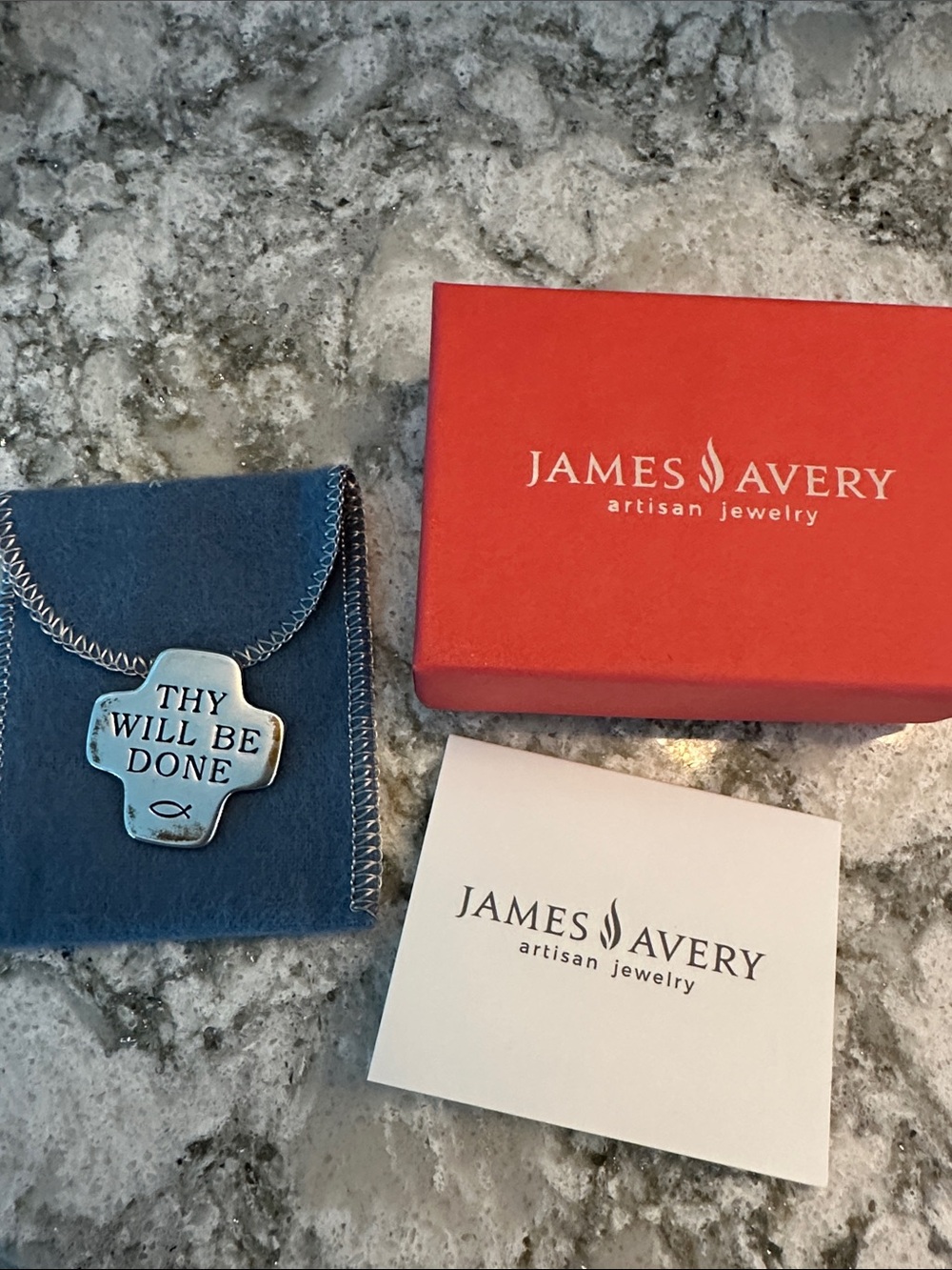James Avery Silver Retired Pocket Cross with Blue Pouch and Red Box